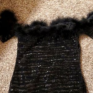 Black sequin faux fur dress